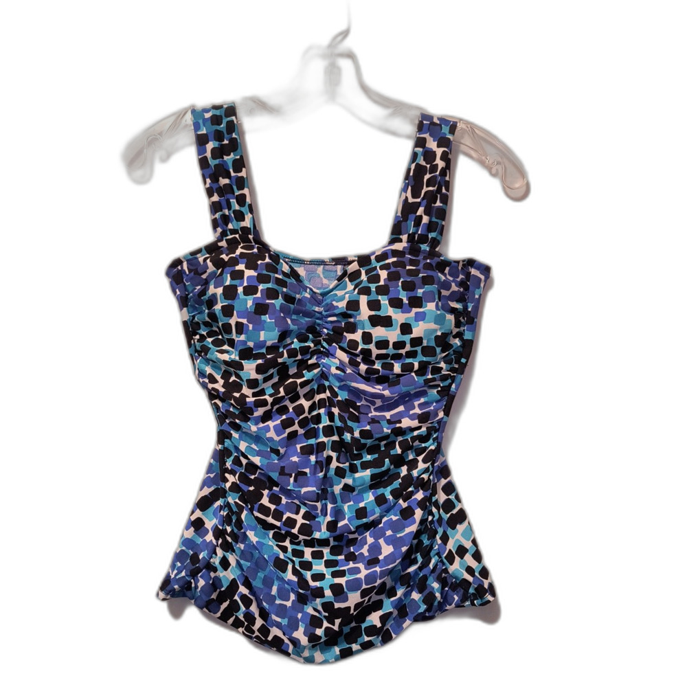 Ladies Ruched Tankini Swim Top With Straps Hues of Blue Size 10
